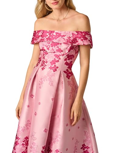 Image of Adrianna Papell Women's Floral Off Shoulder Dress - Formal Jacquard Dress with Fitted Bodice & Structured Long Skirt