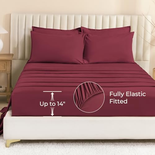 Image of Litanika Super King Plus Comforter Sets Burgundy - 7 Pieces Bed in a Bag Beddding Sets, Solid Lightweight Bed Set with Comforter, Sheets, Pillowcases & Shams