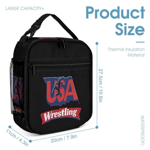 U.S.A And Wresting 3 PCS Backpack Set Casual Daypack with Insulated Lunch Bag & Pencil Case4