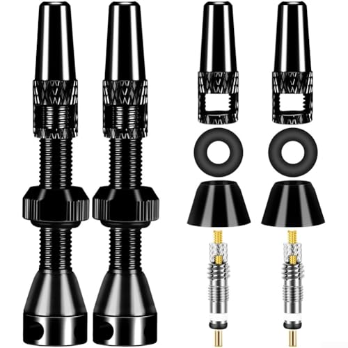 TDCuizent Lot de 10 tiges de valve sans chambre à air avec noyaux amovibles en alliage 40 mm, 44 mm, 60 mm, anneau de verrouillage antidérapant pour réparation de jante de vélo de montagne, vélo de