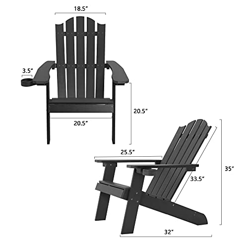 Melucivi Adirondack Chair Weather Resistant With Cup Holder, Fire Pit Chair Patio Outdoor Garden Resin Adirondack Chair For Adult, Black #TOP1