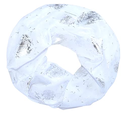 thb Richter Loopschal Rundschal mit Pusteblume Muster Schlauchschal Schals Halstuch Loop Natur Pusteblumen Blumen Print Aufdruck (Pusteblumen Flying - Weiß)