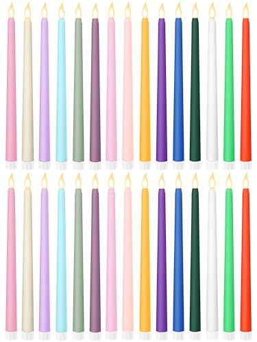 Image of Retisee 30 Pcs 11 Inch Flameless Taper Candles LED Candles Bulk Battery Operated Taper Candle Flickering LED Candlesticks for Valentines Birthday Wedding Party Decor (Classic Style,Colorful)