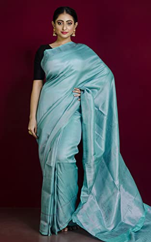 Generic turquoise brocade silk saree in katan silk – image 2