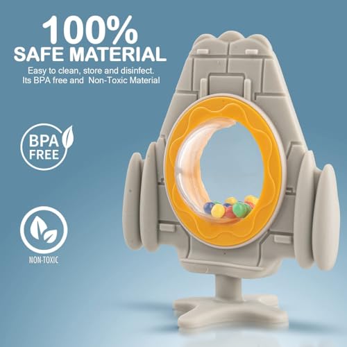 Image of MOPPETS Infant Soft Chew Silicone Rattle Teethers /Gum Massager (Grey Spaceship)