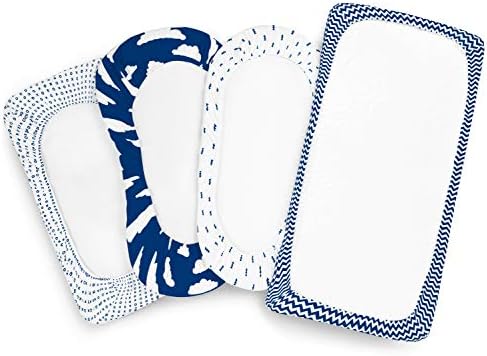 Bassinet Bed Sheets – Premium Bassinet Fitted Sheet for Halo, Mika Micky, Maxi COSI & Others - 4 Pack 100% Jersey Knit - Bassinet Bedding for Standard Size Oval or Halo Bassinet Pads for Boys & Girls