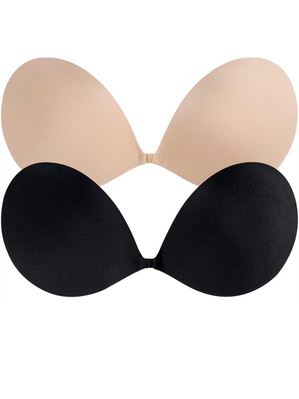 Invisible Silicone Bra Adhesive Bra Sticky Bra Covers Backless Silicone Bra Women's Night Festivals for Comfortable Reusable Bra Combo Black Beige-image-2