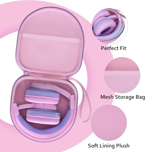 Image of Headphone Headset Case for JLab JBuds Lux ANC /Beats /JBL /TOZO /BERIBES /Picun /KVIDIO Noise Cancelling Over-Ear Foldable Headphone, Pink+Green Edge
