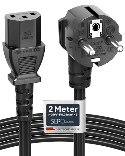 SEPO Kaltgerätekabel [1m/2m/3m/5m] CEE 7/7 auf IEC C13 0 75mm Stromkabel PC Monitor Beamer TV Drucker Netzkabel mit Schutzkontaktstecker CE & RoHS Zertifiziert