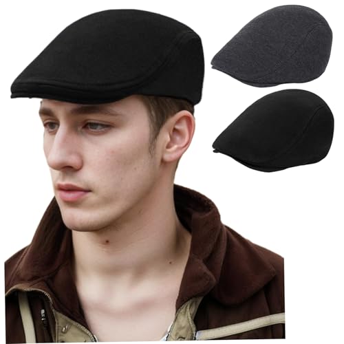 Gorra de vendedor de periódicos 2 piezas gorra plana de algodón talla única boina irlandesa cálida de invierno informal minimalista para hombres padres y abuelos.