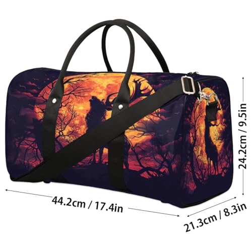 Travel Duffle Bag Vintage Silhouette Deer Foldable Travel Bags for Men Women, 17 Inch Gym Bag Workout Bag Carry on Weekender Overnight Bag for Gym Travel4
