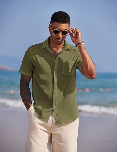 COOFANDY Men's Casual Summer Beach Wrinkle Free Shirts Short Sleeve Button Down Lightweight Untucked Textured Shirt3