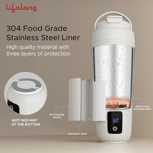 Image of Lifelong 2 in1 Portable Electric Kettle & Bottle for Travel 400ml |Wide Voltage-for Homes(220v) & Indian Trains(110v)| Quick Boil |4 Temp |Digital Touch Ctrl |Cool Touch |Make Tea /Coffee Without Milk