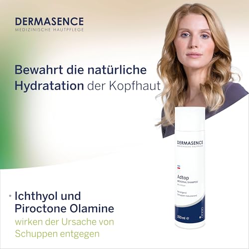 DERMASENCE Adtop Medizinal Shampoo 200 ml – Anti-Schuppen Shampoo für trockene, empfindliche Kopfhaut – Lindert Juckreiz – Feuchtigkeitsspendend – Milde Formel für tägliche Anwendung – Vegan