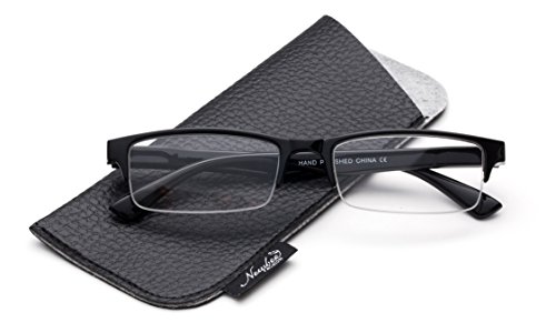 Semi-Rimless Reaing Glasses Stylish Look Light Weight with Carring Pouch Black