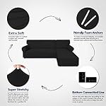 PureFit Super Stretch Sectional Couch Covers - 2 pcs Spandex Non Slip Sofa Covers with Elastic Bottom for L Shape Sectional Sofa Couch, Great for Kids & Pets (3 Seat Sofa + 3 Seat Chaise, Black) - Image 3