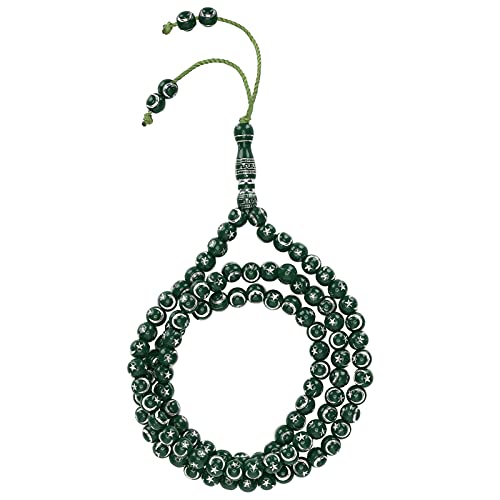 Entatial Perles de chapelet prière musulmane, outil dorure en résine 99 grains Fournitures islamiques musulman Article religieux pour bracelets colliers(vert)