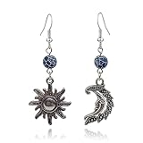QUPENGXU Asymmetrical Boho Sun and Moon Drop Dangle Earrings Statement Alloys Celestial Earrings For