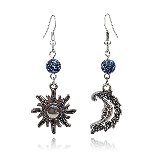 Qupengxu Asymmetrical Boho Sun And Moon Drop Dangle Earrings Statement Alloys Celestial Earrings For Women Girls (Dark Blue) #TOP7