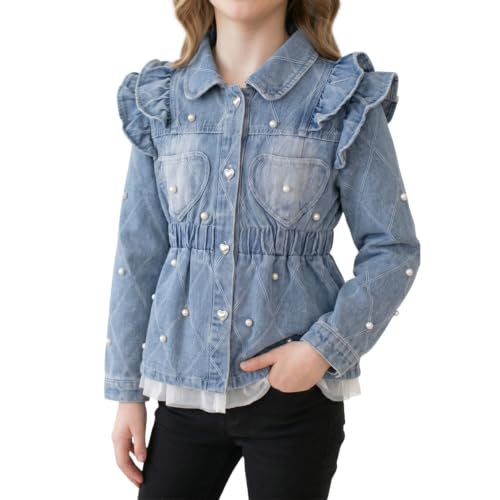 Image of WELAKEN Girls Denim Jackets - Trendy Button-Up Outerwear for Kids