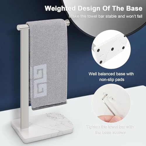 NearMoon Hand Towel Holder with Balanced Marble Base, 304 Stainless Steel Stand Towel Ring L Shape Hand Towel Rack Free-Standing Towel Bar for Bathroom Kitchen Countertop (Single Rod, Brushed Nickel) by NearMoon - Image 4
