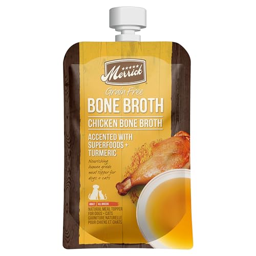 Image of Merrick Grain Free Bone Broth, Premium Human Grade And Gluten Free Dog And Cat Food Topper Pouches, Chicken - 7 oz. Pouch
