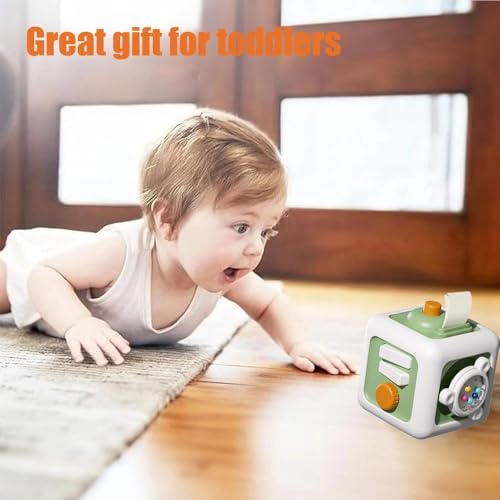 Image of Busy Cube for Kids Montessori Toy Sensory Busy Board Travel Toy for Toddlers (Green)