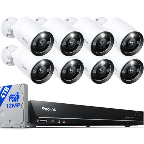 REOLINK 12MP Security Camera System Commercial, 8pcs H.265 12MP PoE Security Cameras Outdoor, Person Vehicle Pet Detection, Spotlight Color Night Vision, 16CH NVR 4TB HDD, RLK16-1200B8-A