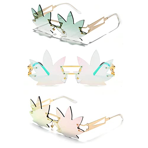 Image of Vintage Punk Sunglasses Men Women 2020 Fashion Colorful Rimless Leaf-shaped Sun Glasses