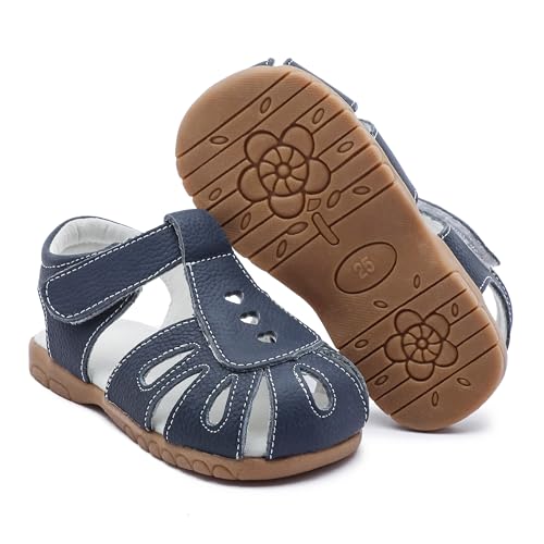 Image of Femizee Toddler Girls Leather Dress Sandals with Adjustable Strap | Toddler /Little Kids, Leather upper, Cushioned footbed, Hook-and-loop, Flexible Sole, Dressy summer occasions, Princess-style