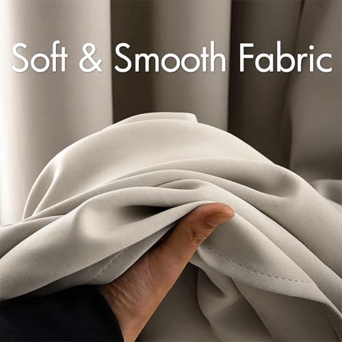 MIULEE Blackout Curtains for Bedroom Living Room Thermal Insulated Room Darkening Grommet Top Solid Light Blocking Drapery Set of 2 Window Panels 52 x 72 Inches Natural