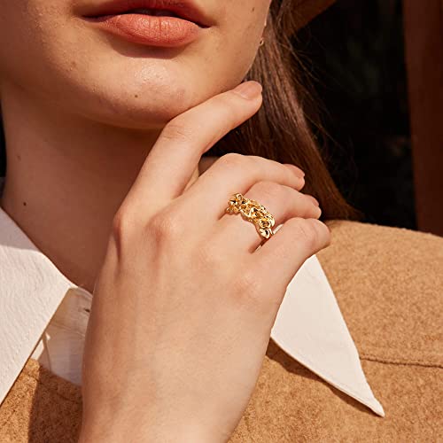 Valloey Rover Gold Rings For Women 14K Gold Filled Band Rings Statement Ring Chunky Jewelry Gift For Teen Girls Comfort Fit Size 8 (Abstract 8) #TOP1