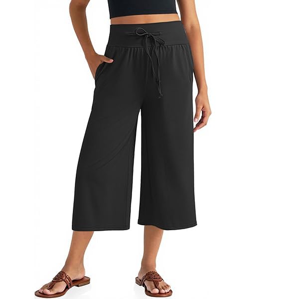 TARSE Wide Leg Cropped Palazzo Pants for Women Culottes with Pockets Summer Gaucho Pants