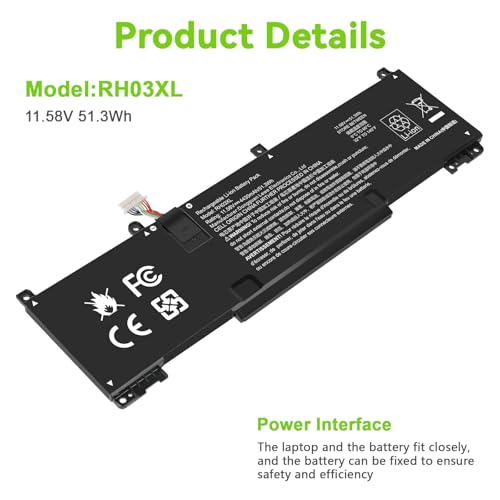 Image of 11.58V 51.3Wh RH03XL RH03XL-L Laptop Battery for HP EliteBook 640 G9 G10 /650 G10 /655 G10 Probook 440 G10 /445 G10 G11 /450 G9 G10 /455 G10 /460, TPN-DB0L,TPN-DB0T,TPN-IB0A,TPN-IB0K,TPN-IB0L,TPN-IB0P
