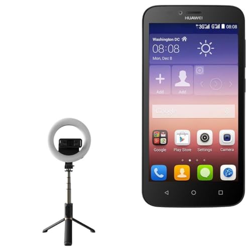 BoxWave Stand and Mount Compatible with Huawei Ascend Y625 - RingLight SelfiePod, Selfie Stick Extendable Arm with Ring Light - Jet Black