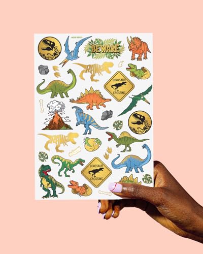 xo, Fetti Dinosaur Temporary Tattoos - Gold Foil, 44 pcs | Kids Jurassic Birthday Party Supplies, Dino Party Favor, T-Rex Fossil Decorations - Thumbnail 6