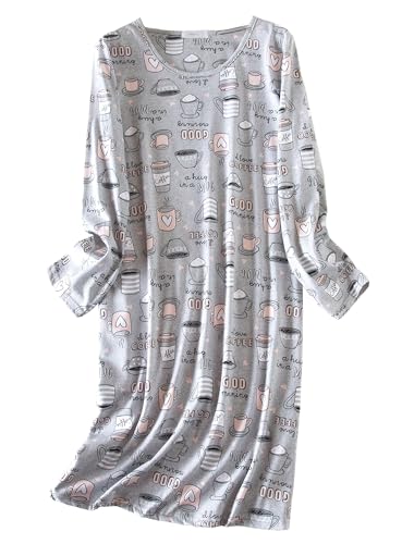 Inadays 3 Pack Women's Cotton Nightgown Sleepwear Long Sleeves Nightshirt Fun Print Sleepdress Loose Comfy Sleepshirts4