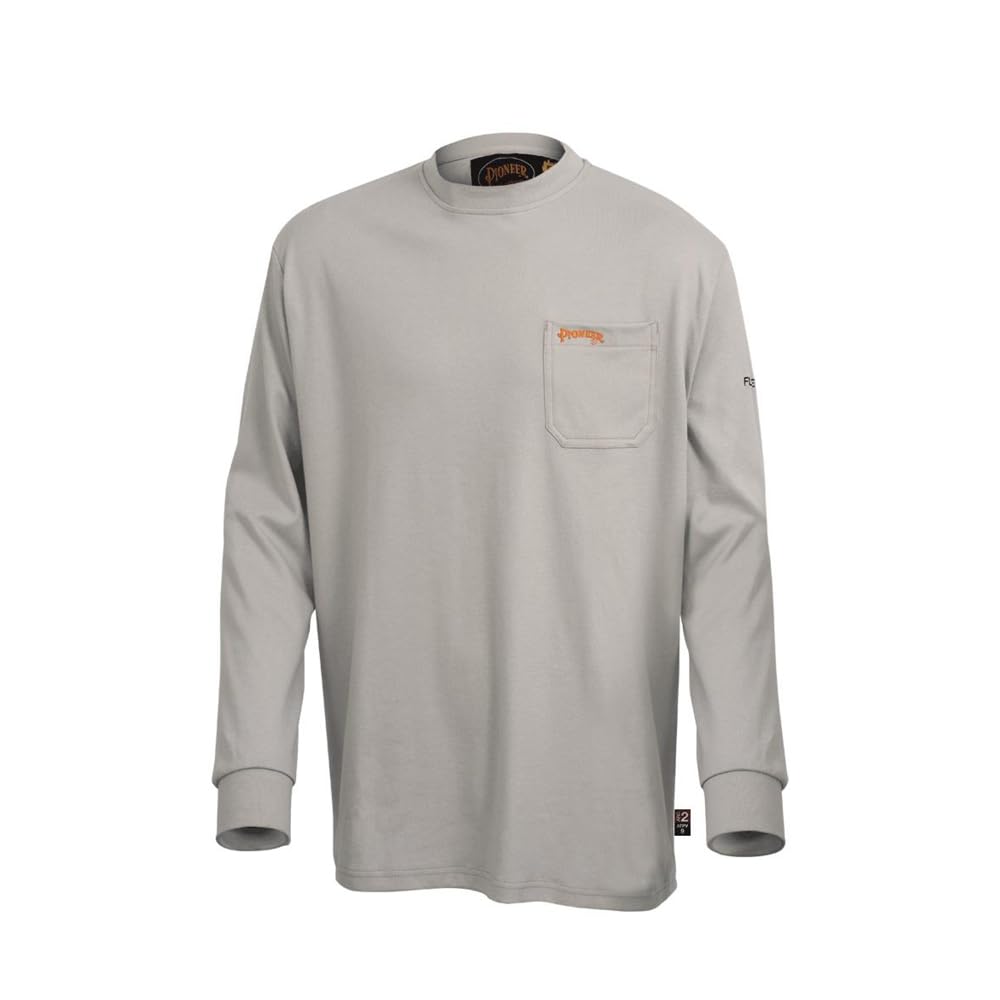 Pioneer FR Cotton Long Sleeve T-Shirt - Flame Resistant Safety Work Shirt - 100% Cotton - ARC 2 - Chest Pocket