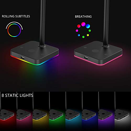 KAFRI Suporte de fone de ouvido RGB com hub USB, suporte de fone de ouvido para jogos, rack com 1 cabo extensor de porta de carregamento de extensão USB 2.0 - adequado para jogos de mesa de jogadores, acessórios de fone de ouvido 3 KAFRI Suporte de fone de ouvido RGB com hub USB, suporte de fone de ouvido para jogos, rack com 1 cabo extensor de porta de carregamento de extensão USB 2.0 - adequado para jogos de mesa de jogadores, acessórios de fone de ouvido - Imagem 3