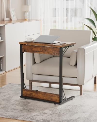 Image of Evermagin Folding TV Tray, Small C-Shaped TV Dinner Tray Table, Slide Under Couch Side Table for Recliner, Living Room, Bedroom, Rustic Brown
