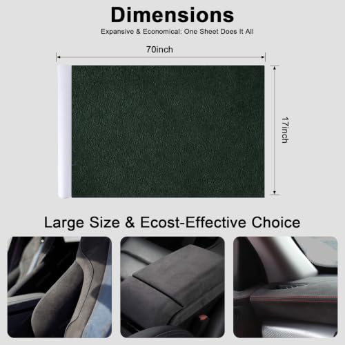 Image of Premium Green Suede Fabric Wrap - 17x70 inch Suede Wrap for Car Interior - Self-Adhesive Microfiber and Synthetic Leather, Stretchable Interior Film for Car and Home Decor