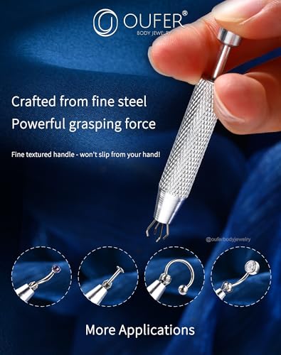 OUFER Piercing Ball Grabber, 16G 18G Flat Back Earrings Piercing Guide needle Tool, Surgical Steel Internally Threaded Push Pin External Thread Assistant Body Piercing Kit for Ear Nose Lip Tool4