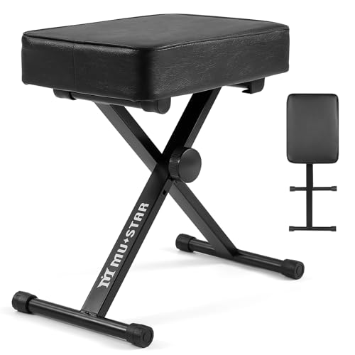 MUSTAR Piano Stool X-Style Adjustable Height Piano Bench 8.7cm Padded Folding Piano Keyboard Bench Portable Piano Stool Black
