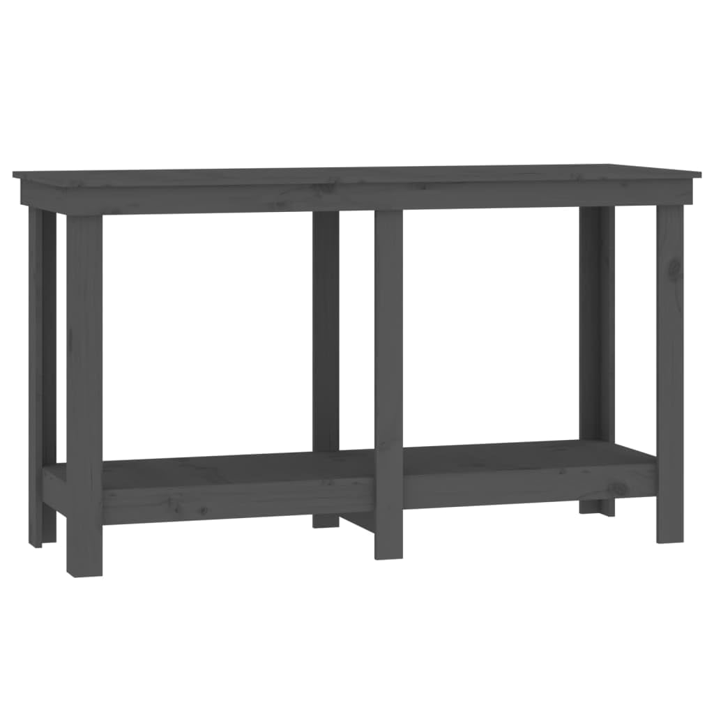 vidaXL Solid Wood Grey Workbench - Rustic Pine Wood Construction, Large Workspace for Garage or Workshop, Ample Shelf Storage, Sturdy Frame