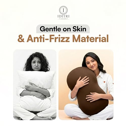 Image of Ergonomic Bean Shaped Cuddle Pillow, Breathable Fabric for Sleeping, Soft Neck Support Cushion for Side Sleepers, Brown with Removable Cover, 23 X 14.9 X 3.8 Inch