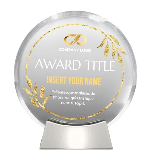 Personalized Round Platinum Glass Plaque, Personalized Plaque as Awards and Trophies, Glass Awards Plaques as Retirement Plaque and Employee of the Month Plaque, Leadership Gifts, 6 1/4\" (Design A)