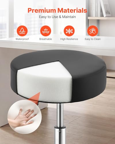 Image of VEVOR Rolling Stools with Wheels, Set of 2, 500 lbs Weight Capacity, Height Adjustable, Thick Cushion Ergonomic PU Leather Seat, 360 Swivel Round Rolling Stool Chair for Salon, Spa, Clinic, Black