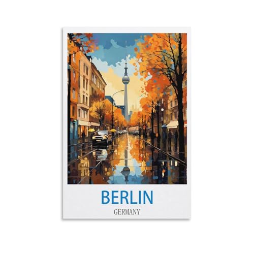 NABIQUE Poster de voyage vintage de Berlin, Allemagne, 20 x 30 cm, décoration murale sur toile, affiches d'art modernes pour chambre à coucher