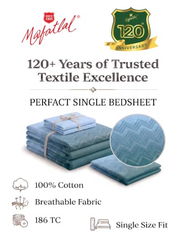 Image of Mafatlal 186 TC Autumn Delight Graceful Pure Cotton Single Flatsheet (60 x 90 Inch) | Breathable Summer Comfort | Wrinkle-Free Floral Bedsheet with 1 Pillow Cover, Ash Blue
