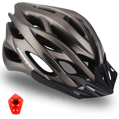 Casco Bicicleta/Casco Bicic con Luz LED,Certificado CE,Casco Ciclismo con Visera y Forro Desmontable Especializado con Luz de Seguridad Super Light...